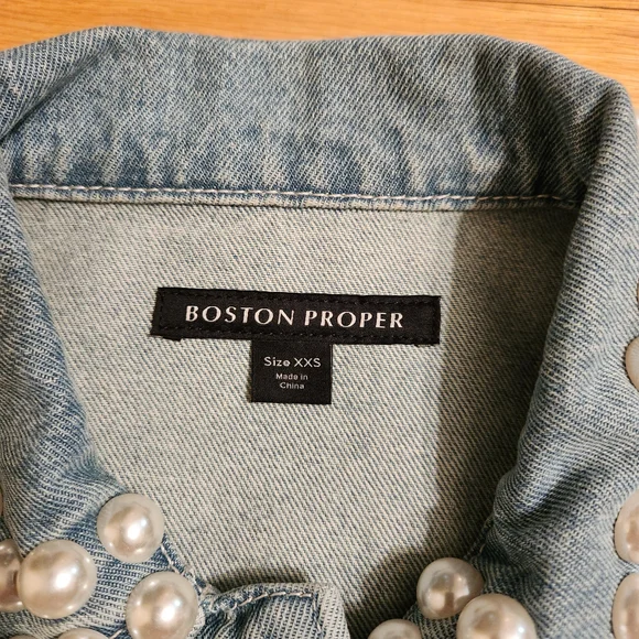 Boston Proper Pearl Embellished Denim Jacket - Picture 4 of 8